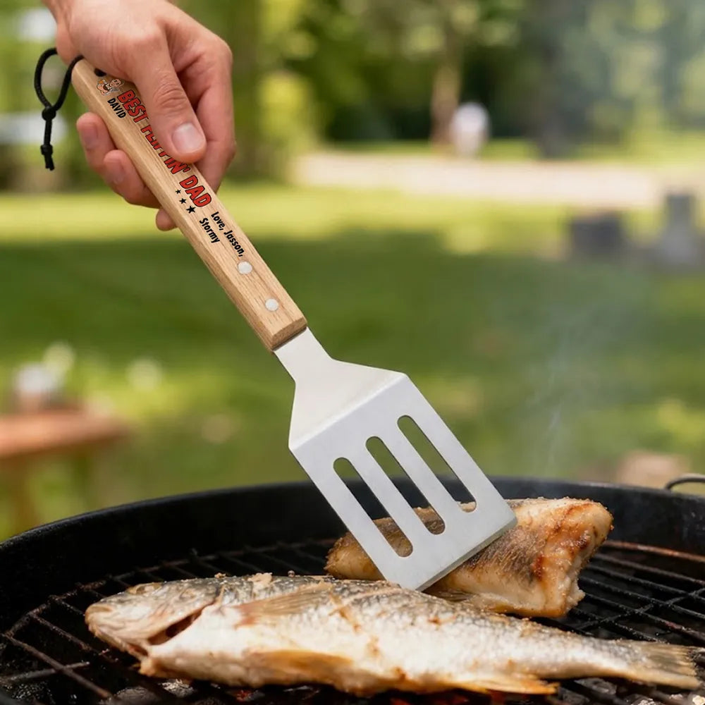 Personalized Wooden Grill Spatula for Dad, Unique BBQ Gift with Funny Red Grill Design