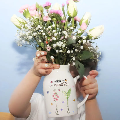 Personalized Handled Vase First Mom Now Grandma Floral Butterfly Design - Unique Gift for Mom or Grandma with Heartfelt Message