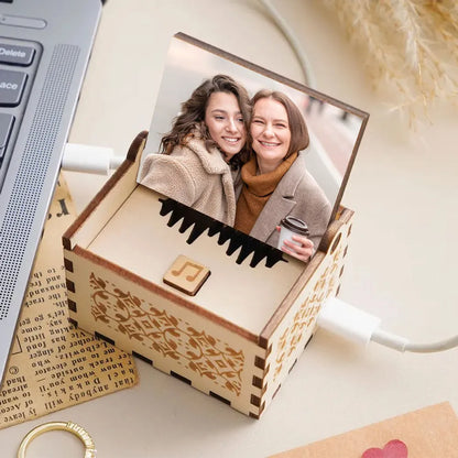 Personalized Wooden Music Box With Your Photo And Song - Romantic City Kiss Keepsake, Unique Gift For Couples
