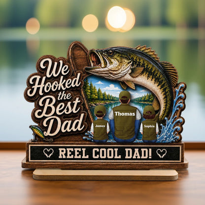 We Hooked the Best Papa 2-Layer Wooden Plaque, Warm Family Lake Scene, Creative Gift for Dad