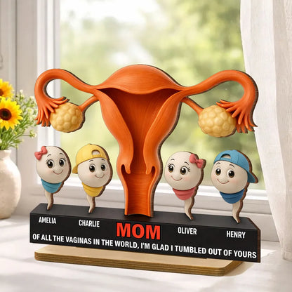 Personalized 2-Layer Wooden Plaque Funny MOM Quote with Cute Cartoon Sperm Design, Unique Gift for Mom