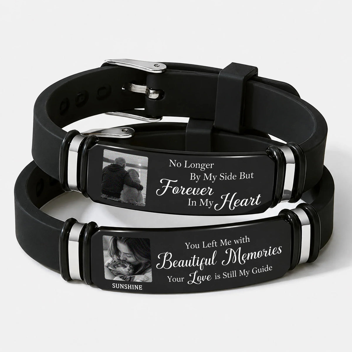 Personalized Silicone Bracelet, Monochrome Embracing Portrait Keepsake, Unique Memorial Gift for Family or Friend