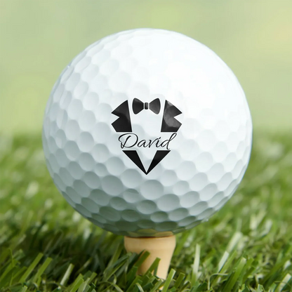 Personalized Golf Ball Stamp Box With Tuxedo Name Design, Unique Wedding Gift for Groom & Groomsman
