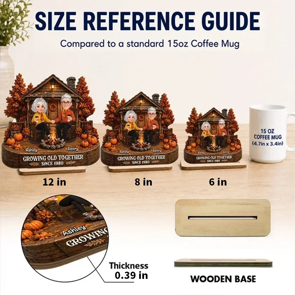 Personalized Wooden Plaque with Holding Hands Couple in Fall Cabin Scene, Unique Gift for Couple