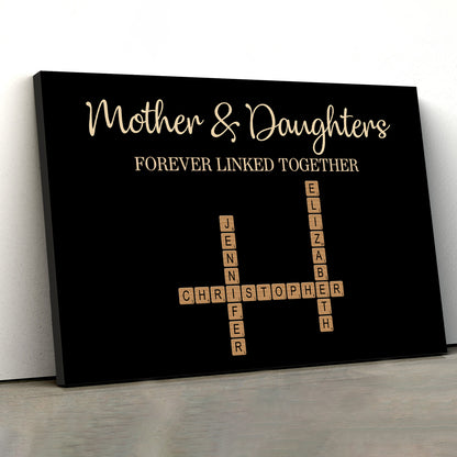 Mother & Dad & Sons & Daughter Forever Linked – Personalized Scrabble Art with Custom Names and Heartfelt Design