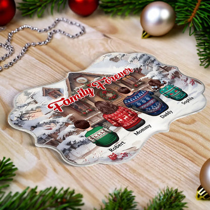 Snow House Back View Family Sitting Personalized Ornament or Poster or Plaque or Keychain