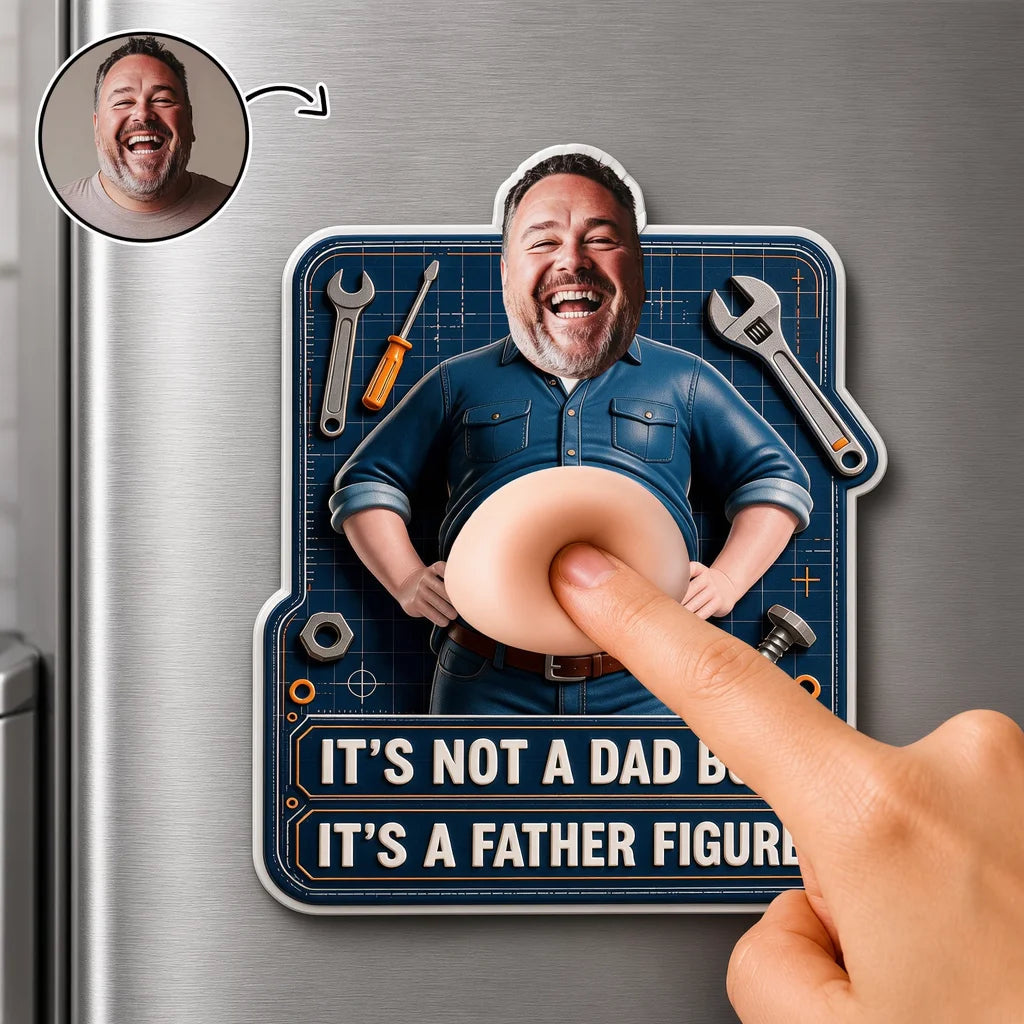 Father Figure Silicone Belly Acrylic Magnet, Personalized Dad Humor with Workshop Tools, Creative Gift for Dad