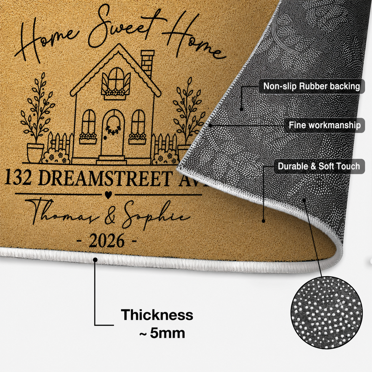 Personalized Home Sweet Home Doormat with Address, Names & Year, Custom Housewarming Gift for New Homeowners