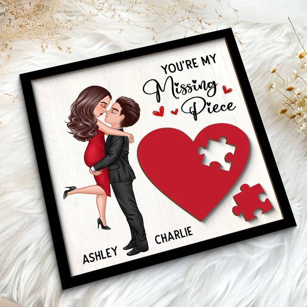 Personalized Couple Missing Piece Wooden Plaque with Red Heart for Valentine's Day Gift6