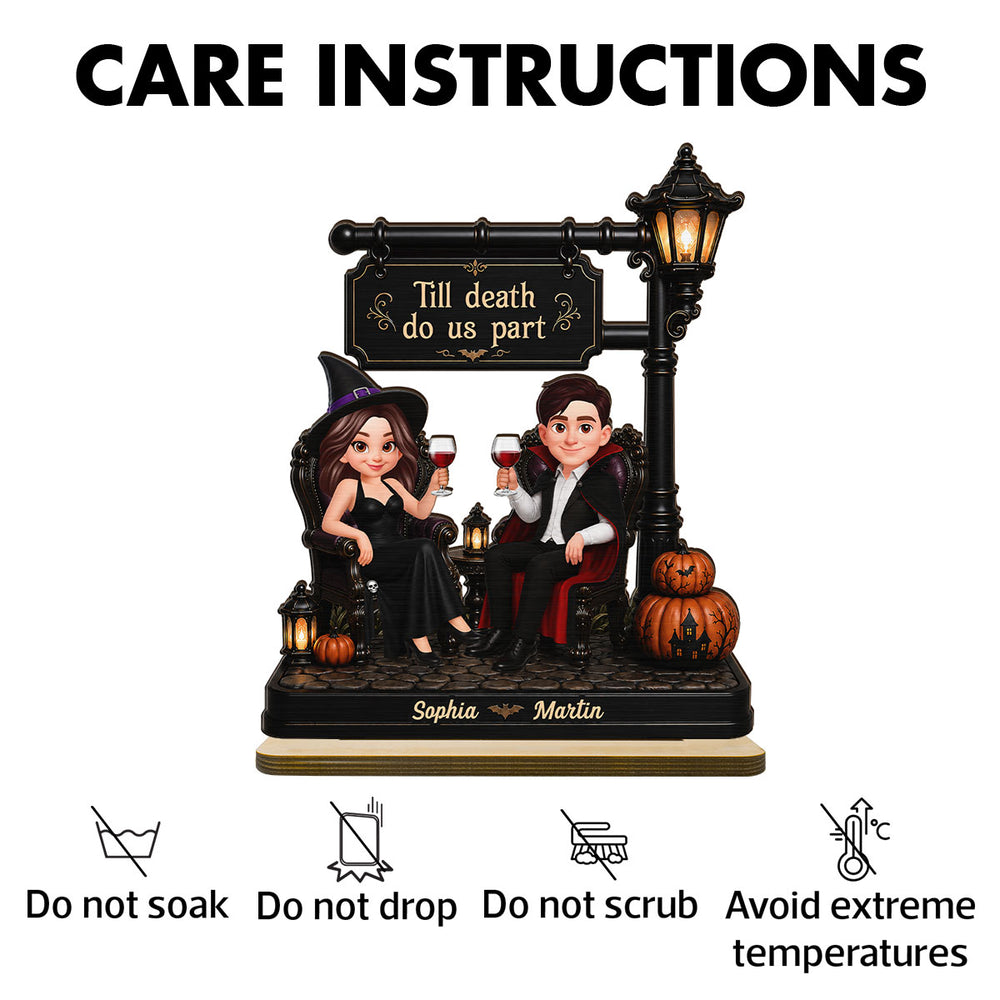 2-Layer Wooden Plaque with Till Death Do Us Part Couple Scene, Unique Gift for Spouse