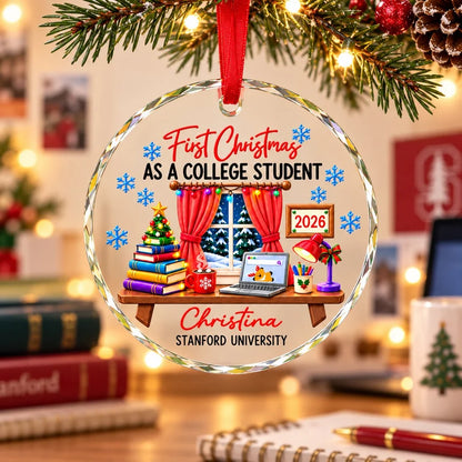 Crystal Ornament, First Christmas as a College Student, Personalized Keepsake and Creative Gift for Students