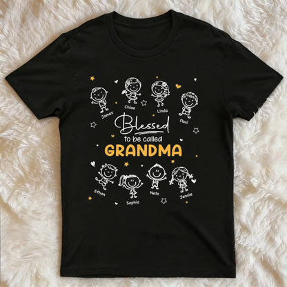 Personalized Grandma Classic Tee with Doodle Grandkids, Unique Gift for Nana, Blessed Family Shirt