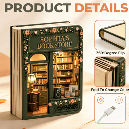 Personalized Bookshop Lamp with Your Name, 7 Light Colors & a Choice of Wall Colors, Gift for Book Lovers
