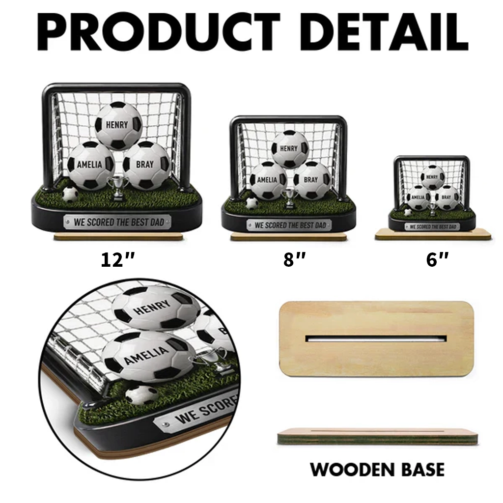 Personalized 2-Layer Wooden Plaque with Soccer Goal Scene, Unique Gift for Dad from His Biggest Fans