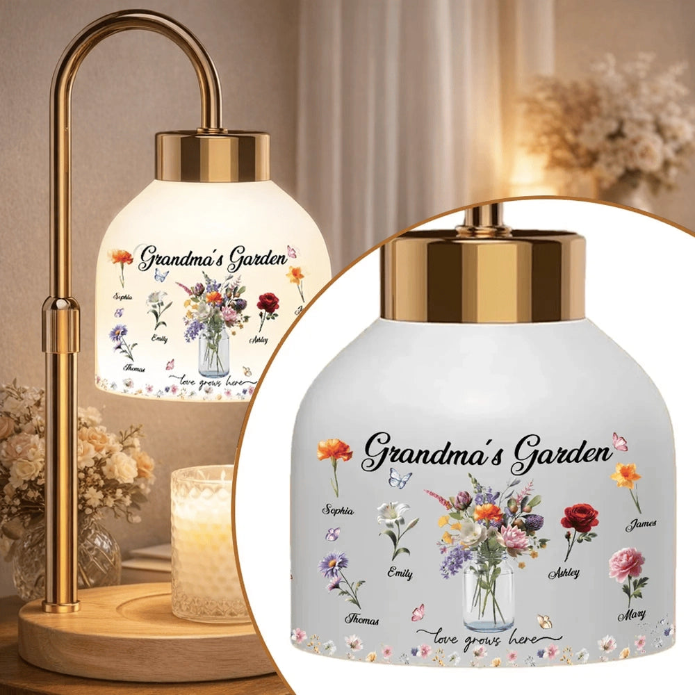 Personalized Candle Warmer Lamp Grandma's Garden Floral Decor, Cozy Bedroom Glow, Unique Gift for Grandma