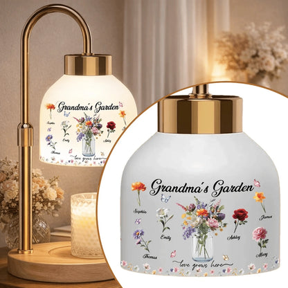 Personalized Candle Warmer Lamp Grandma's Garden Floral Decor, Cozy Bedroom Glow, Unique Gift for Grandma