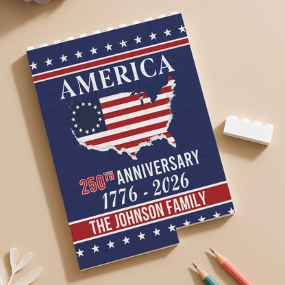 Custom Patriotic PVC Building Brick Puzzle for America 250th Anniversary, USA Flag Map Design, Meaningful Family Gift