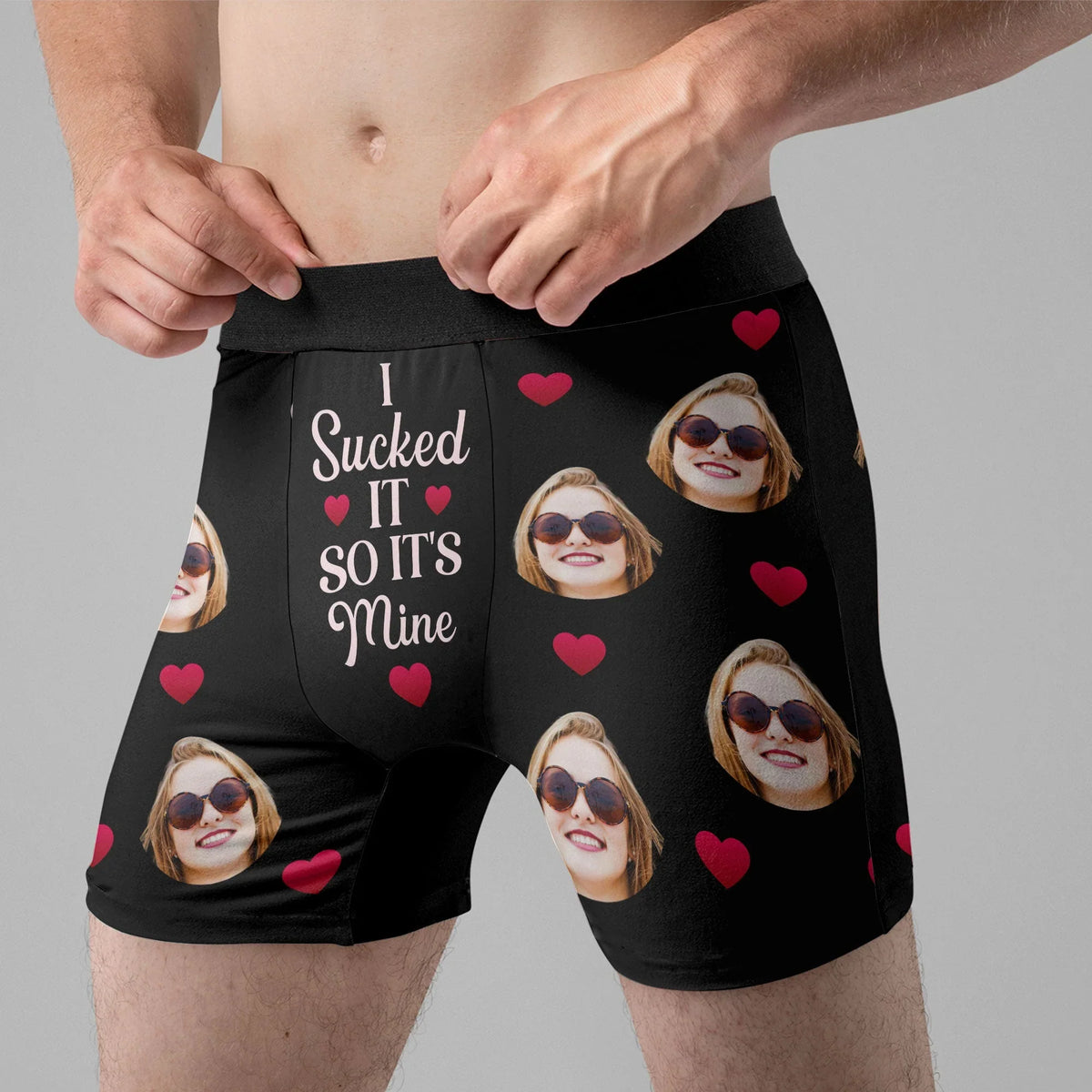 Personalized Photo Men's Boxer Briefs with Funny Love Quote, Black Heart Print, Unique Gift for Husband or Boyfriend