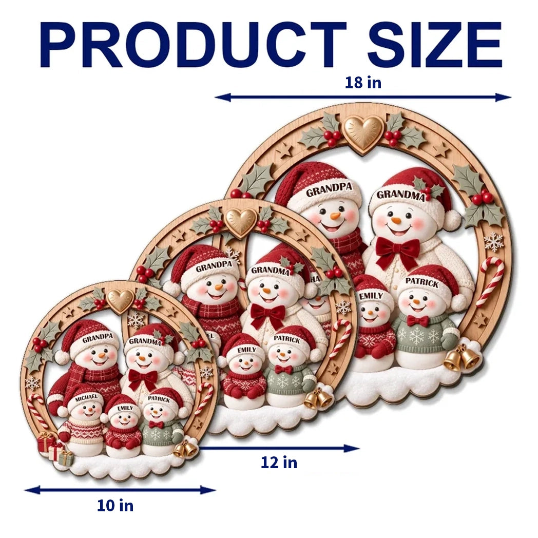 Personalized Snowman Family Wooden Sign, Festive Front Door Decor, Unique Christmas Gift for Grandparents