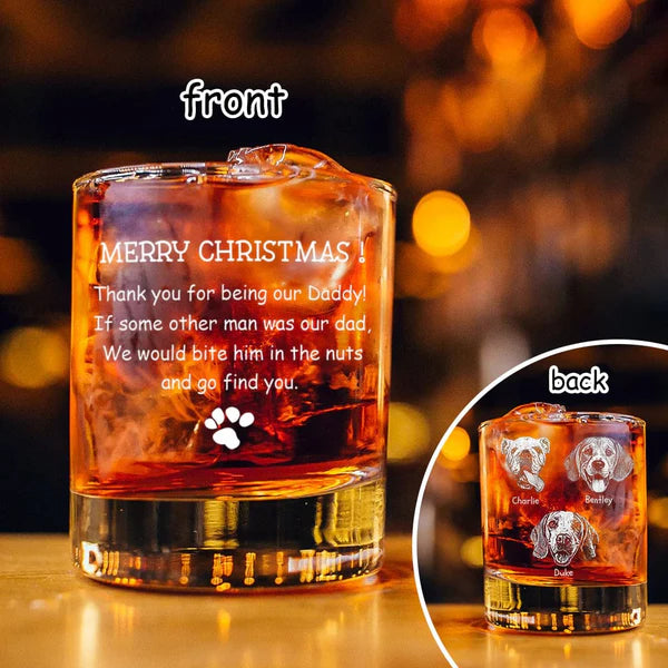 Personalized Whiskey Glasses with Pet Photos, Custom Christmas Gift for Pet Lovers from Their Furry Friends