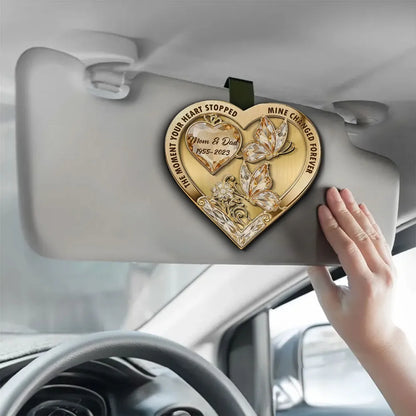 Personalized 2-Layer Wooden Car Visor Clip Heart Butterfly Memorial Gift for Mom - A Daily Reminder of Love