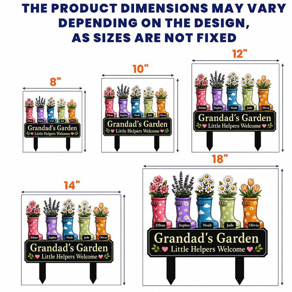 Personalized Garden Metal Stake for Grandpa or Grandma, Custom Title, Names & Flowers, Sweet Gift from Grandkids