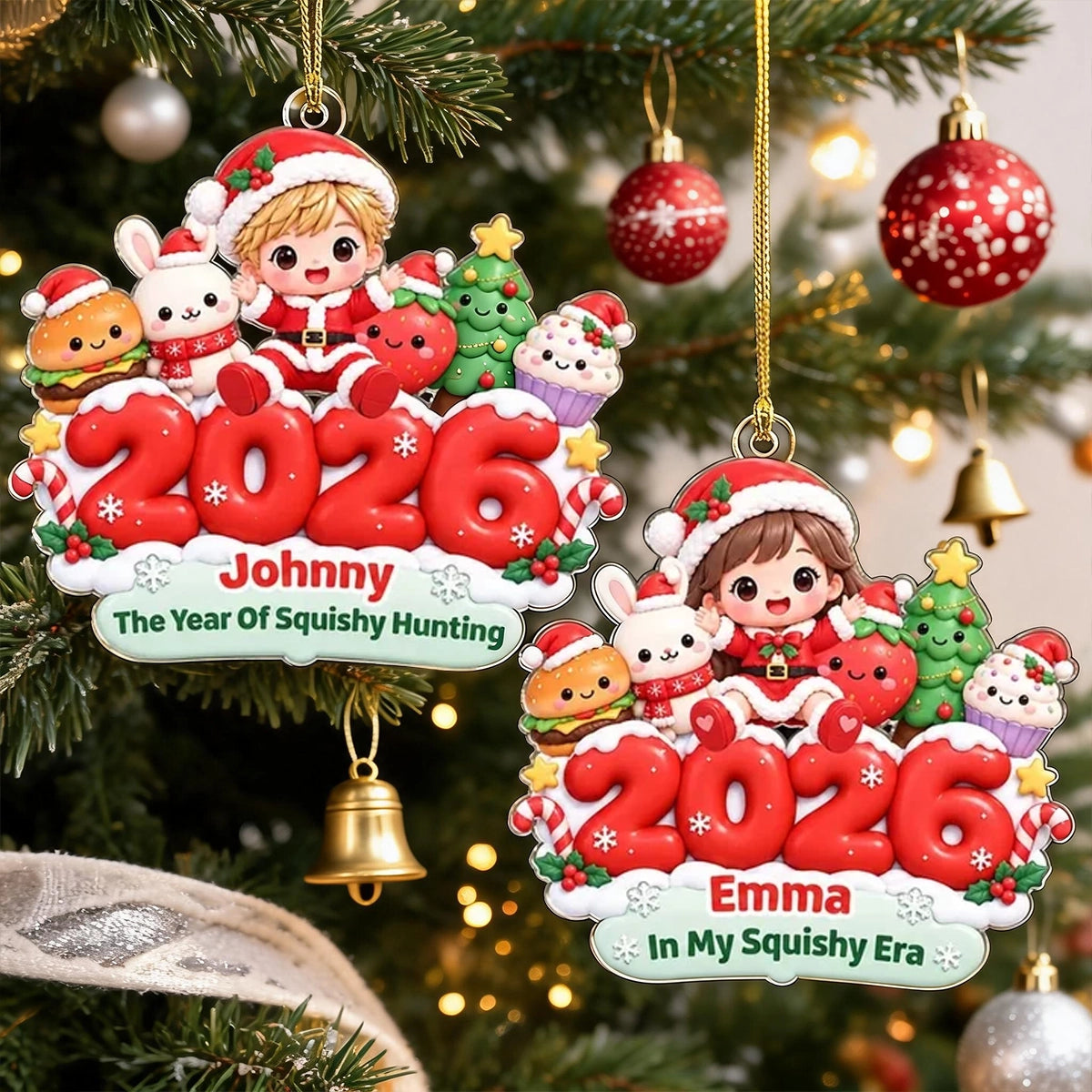 Personalized Acrylic Ornament, Cute Child Sitting with Christmas Characters, Unique Holiday Gift for Family