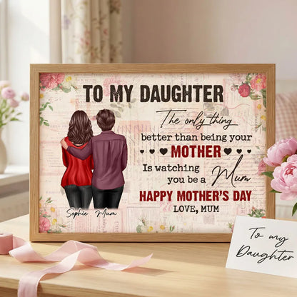 Personalized Mother Daughter Hug Poster, Vintage Floral Lettering Wall Art, Unique Mother's Day Gift for Mom