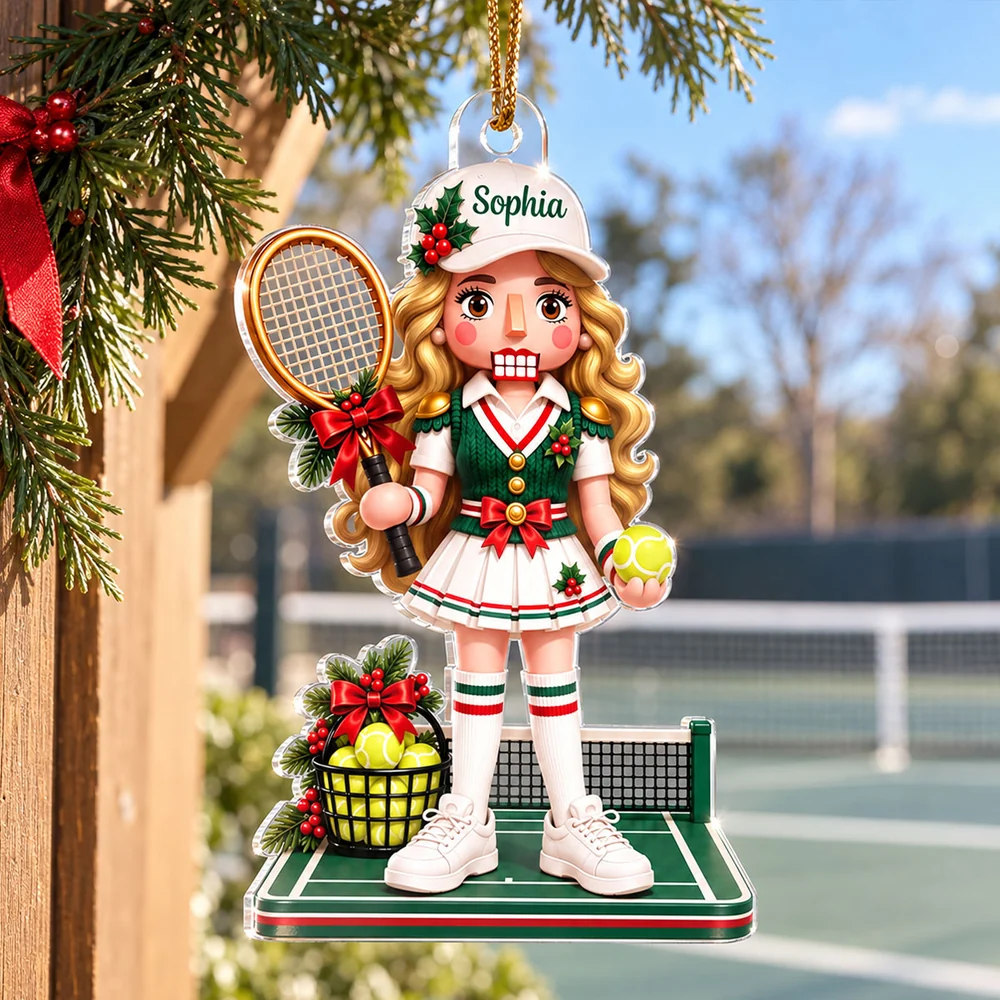Female Tennis Nutcracker Acrylic Ornament, Personalized Racket & Ball Keepsake, Creative Gift for Granddaughter