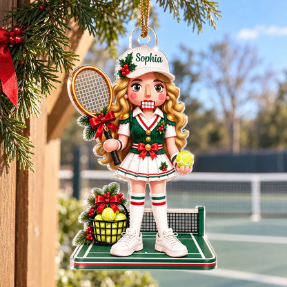 Female Tennis Nutcracker Acrylic Ornament, Personalized Racket & Ball Keepsake, Creative Gift for Granddaughter