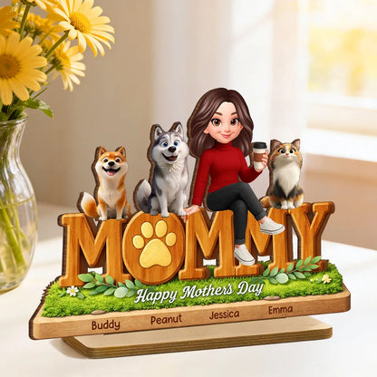 Personalized 2-Layer Wooden Plaque for Dog Mom and Cat Mom, Happy Mother's Day Mommy Design, Unique Gift for Her