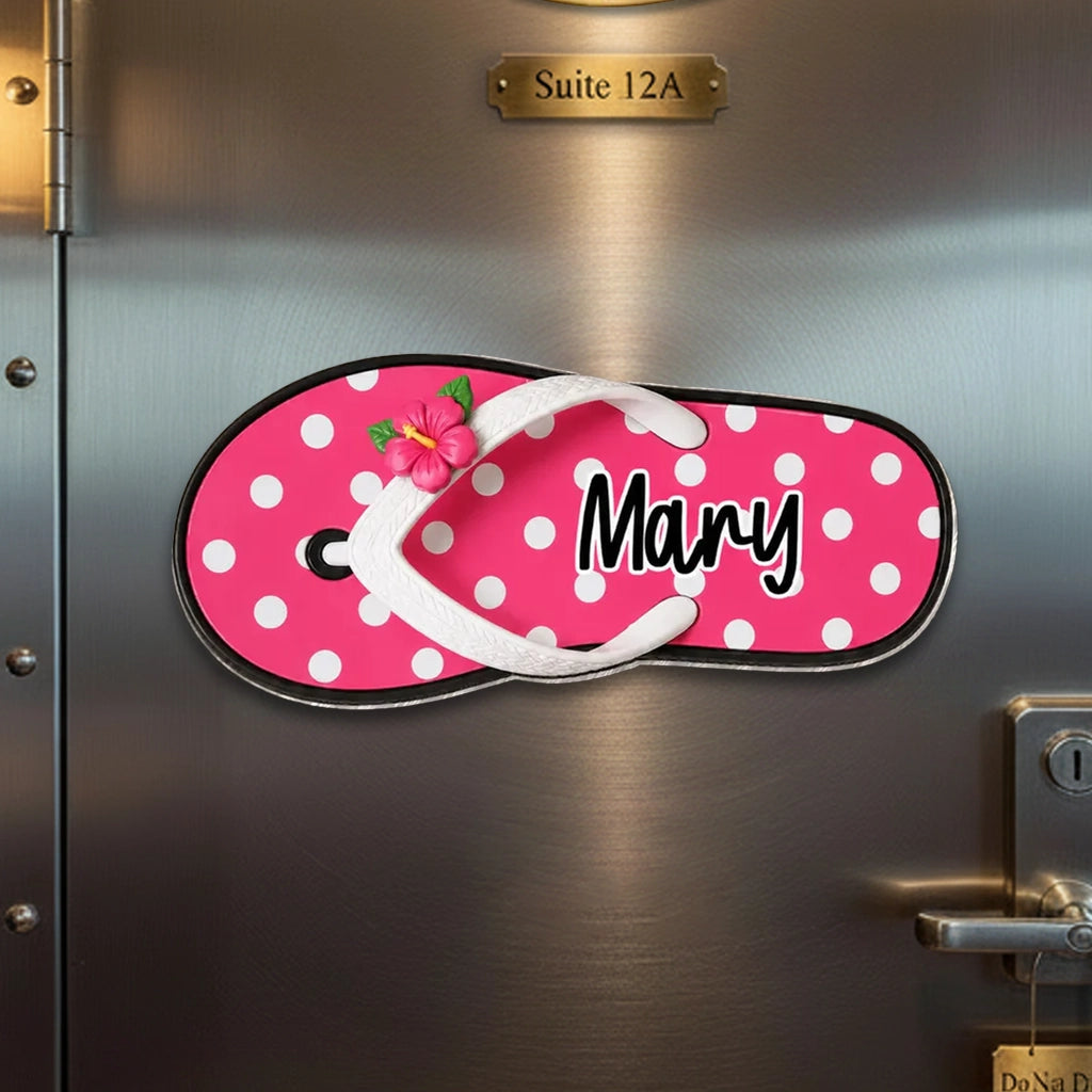 Personalized Flip Flop Acrylic Magnet, Bright Pink Cruise Cabin Door Decor, Unique Gift for Family
