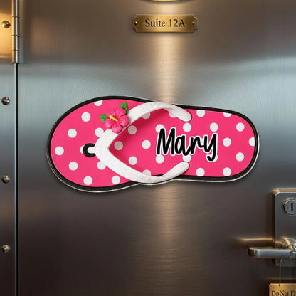 Personalized Flip Flop Acrylic Magnet, Bright Pink Cruise Cabin Door Decor, Unique Gift for Family