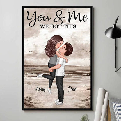 Retro Vintage Couple Hugging Kissing Beach Landscape Personalized Vertical Poster