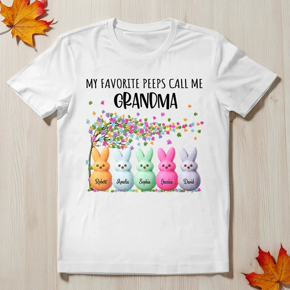 Personalized Grandma Classic Tee with Bunny Peeps and Spring Florals, Cute Unique Gift for Grandma
