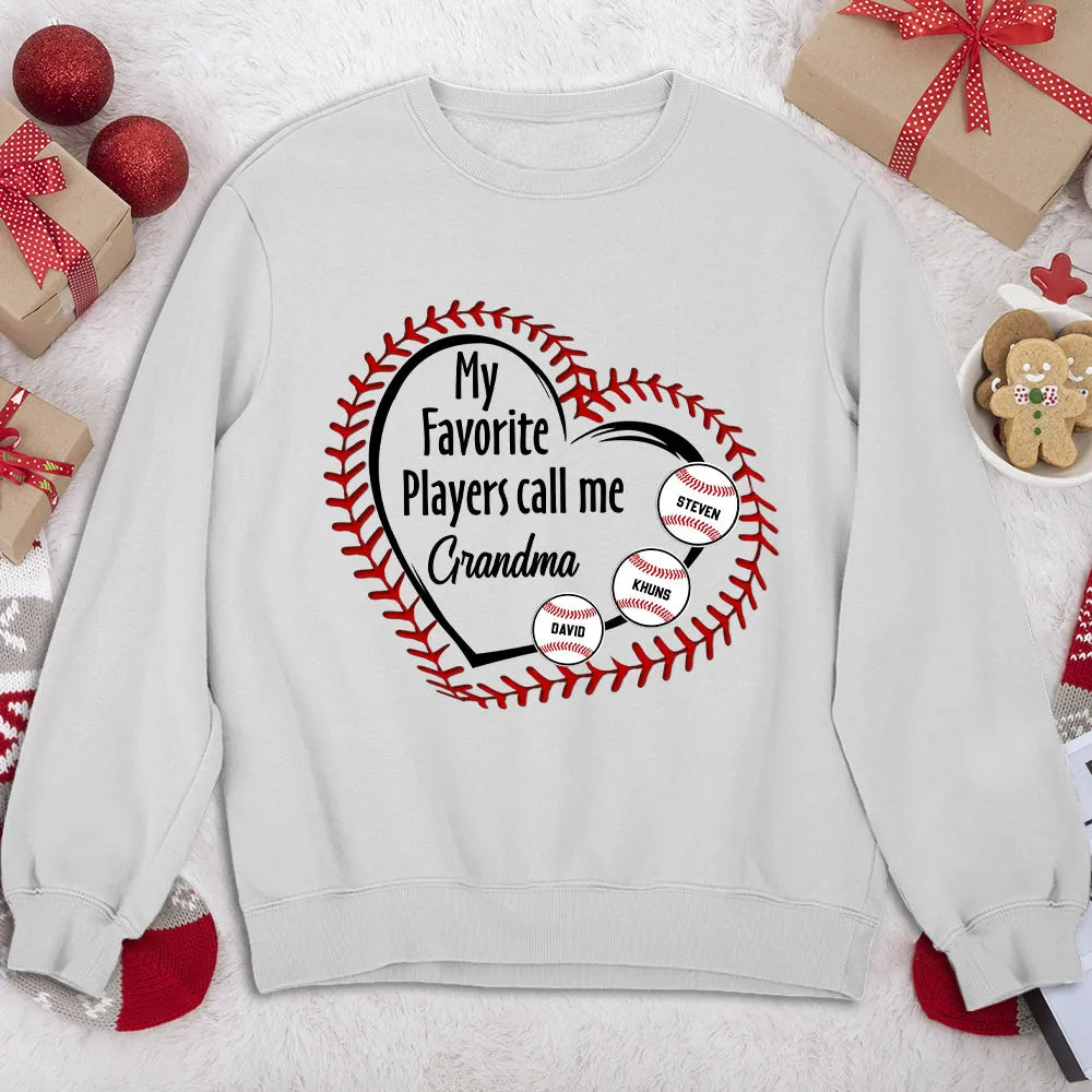 Personalized Baseball Grandma Classic Tee My Favorite Players Call Me Cute Heart & Baseball Design Unique Gift