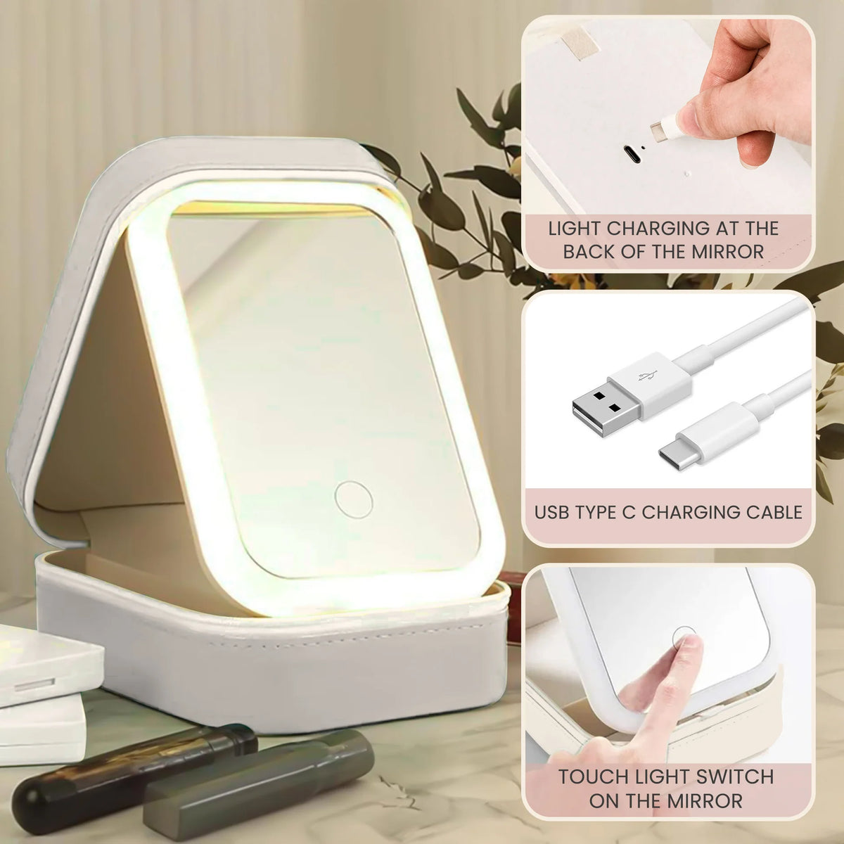 Custom Name & Birth Flower Gift For Her, Daughter, Sister - Custom Makeup Box With LED Mirror