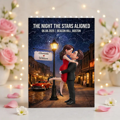 Personalized Building Brick Puzzle With Kissing Couple, Starry Night Unique Creative Gift for Couple