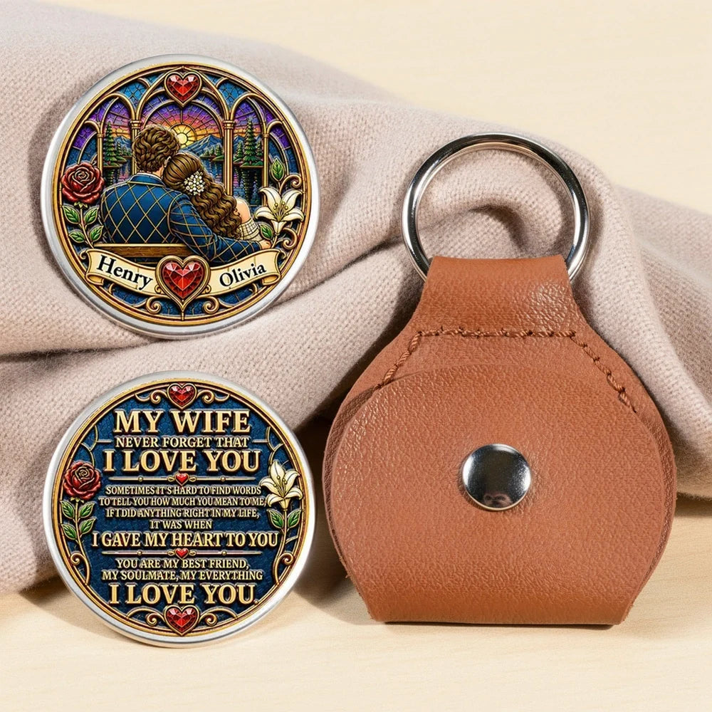 Pocket Hug with I Love You Message, Embracing Couple by a Sunset Lake, Personalized Creative Gift for Wife