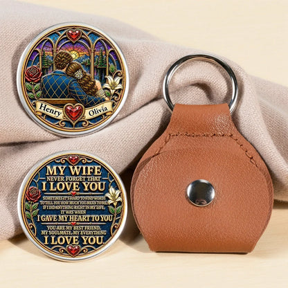 Pocket Hug with I Love You Message, Embracing Couple by a Sunset Lake, Personalized Creative Gift for Wife