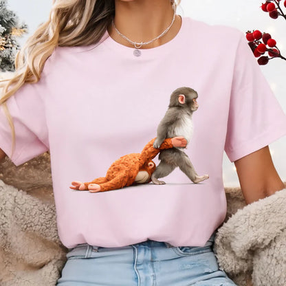 Personalized Classic Tee with Baby Monkey Punch Journey Graphic, Cute Animal Lover Gift for Everyday Smiles