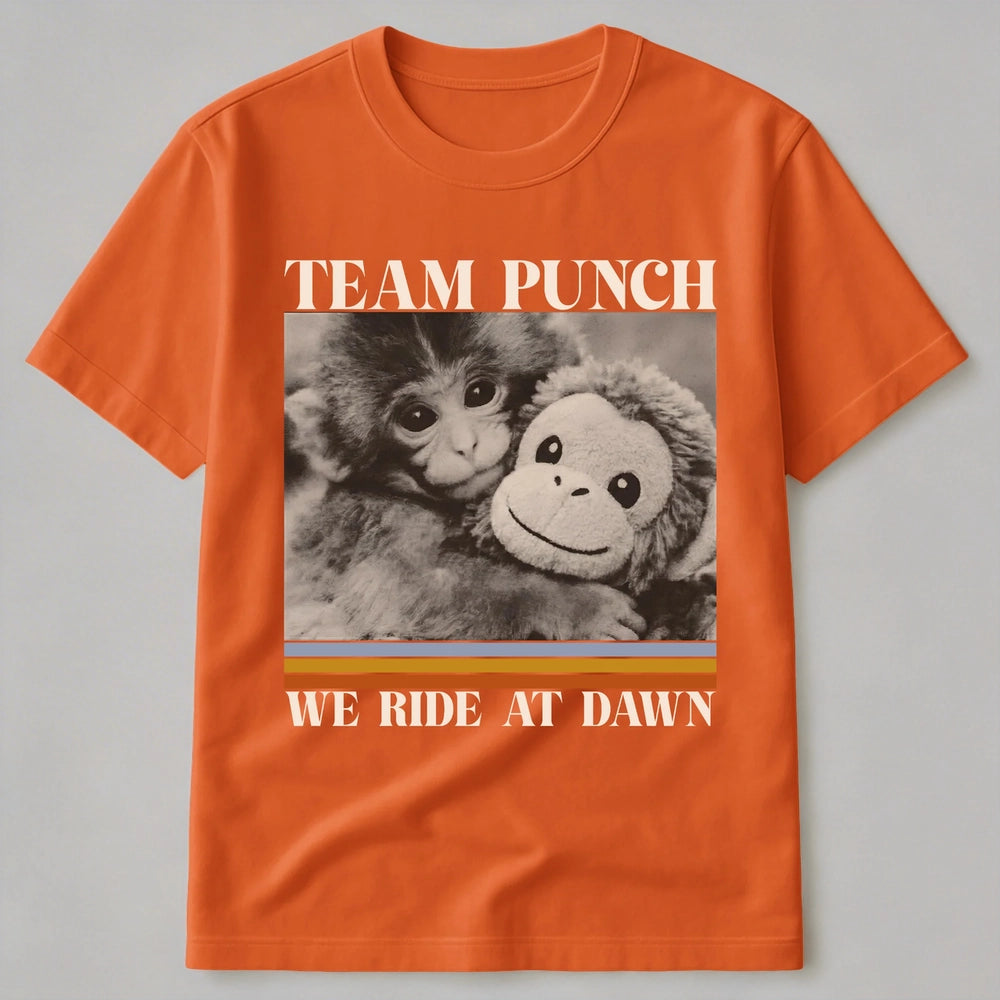 Team Punch Classic Tee Funny Baby Monkey Dragging Plush Shirt - Unique Creative Gift for Animal Lovers