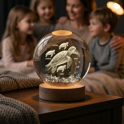 Sea Turtle Family Globe Lamp Night Light, Personalized Keepsake Gift for Mom, Soft Warm Light for Cozy Bedside Moments