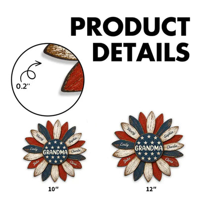 Personalized Grandma Wooden Sign, Patriotic Sunflower Porch Decor, Unique Creative Gift for Grandma