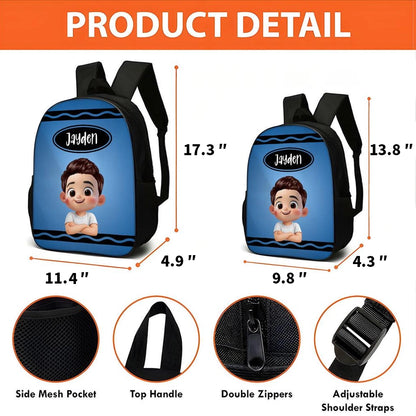 Kids School Backpack With Custom Crayon Color Art, Creative Back To School Classroom Gift For Grandkids