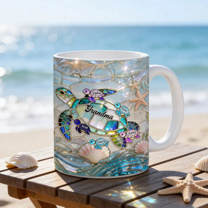 Personalized Sea Turtle Stained Glass Style Ceramic Mug for Mom - Ocean Beach Coffee Gift for Mother's Day
