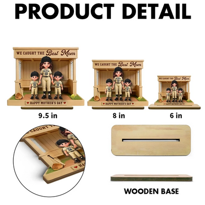 We Caught The Best Mom 2-Layer Wooden Plaque, Personalized Softball Dugout Family Keepsake, Heartfelt Gift