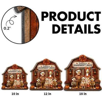 Personalized Wooden Sign, Rustic Autumn Goose Family at Grandparents' House, Unique Gift for Grandma & Grandpa