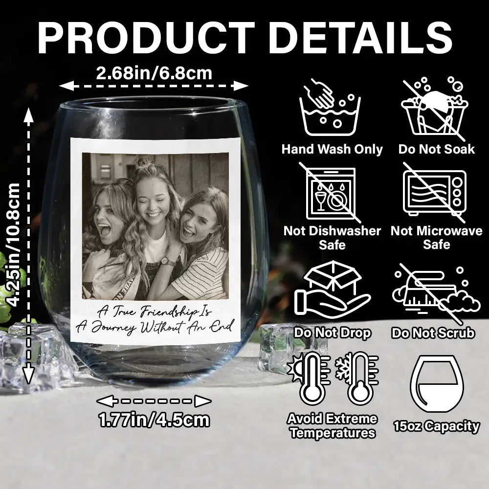 Custom Photo Best Friend Wine Glass, Grayscale Polaroid Look, Cheeky Quote Keepsake, Unique Gift for Besties