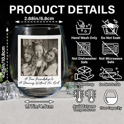 Custom Photo Best Friend Wine Glass, Grayscale Polaroid Look, Cheeky Quote Keepsake, Unique Gift for Besties